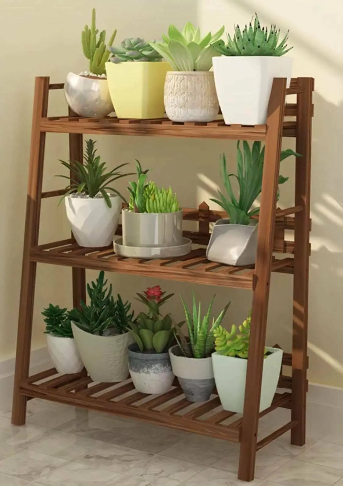 WOODEN SHELF PLANT STAND FOLDABLE MULTI TIERS INDOOR OUTDOOR GARDEN PLANTER everythingbamboo