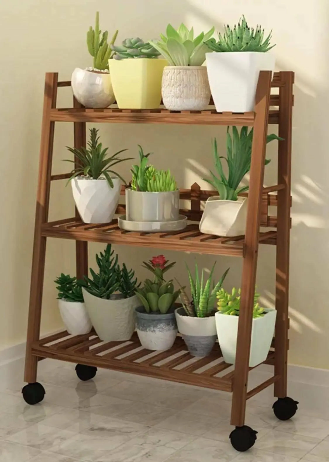 WOODEN SHELF PLANT STAND FOLDABLE MULTI TIERS INDOOR OUTDOOR GARDEN PLANTER everythingbamboo