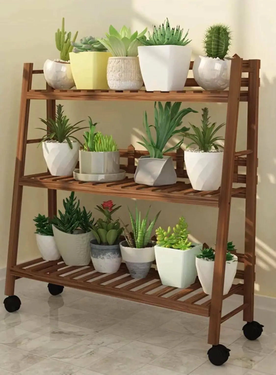 WOODEN SHELF PLANT STAND FOLDABLE MULTI TIERS INDOOR OUTDOOR GARDEN PLANTER everythingbamboo