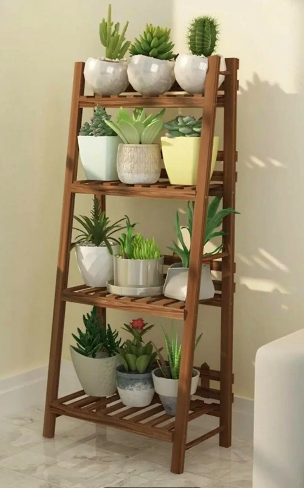 WOODEN SHELF PLANT STAND FOLDABLE MULTI TIERS INDOOR OUTDOOR GARDEN PLANTER everythingbamboo
