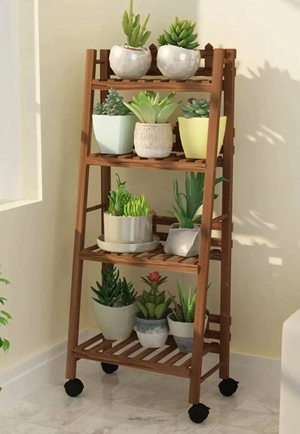 WOODEN SHELF PLANT STAND FOLDABLE MULTI TIERS INDOOR OUTDOOR GARDEN PLANTER everythingbamboo