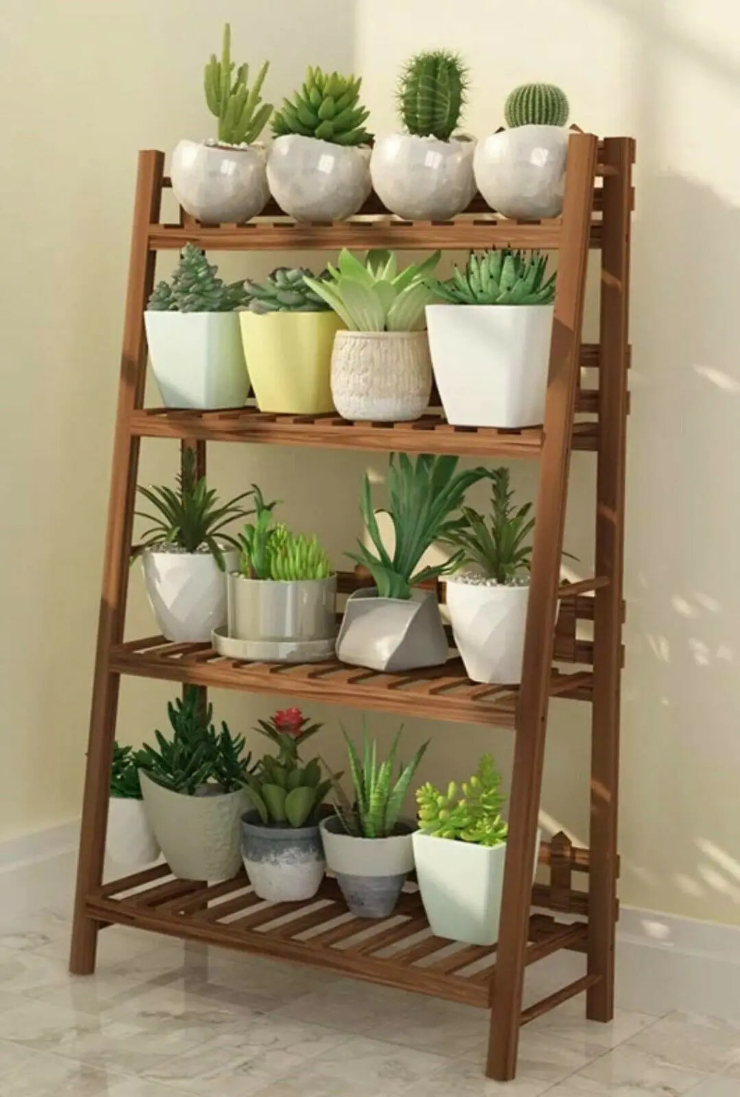 WOODEN SHELF PLANT STAND FOLDABLE MULTI TIERS INDOOR OUTDOOR GARDEN PLANTER everythingbamboo