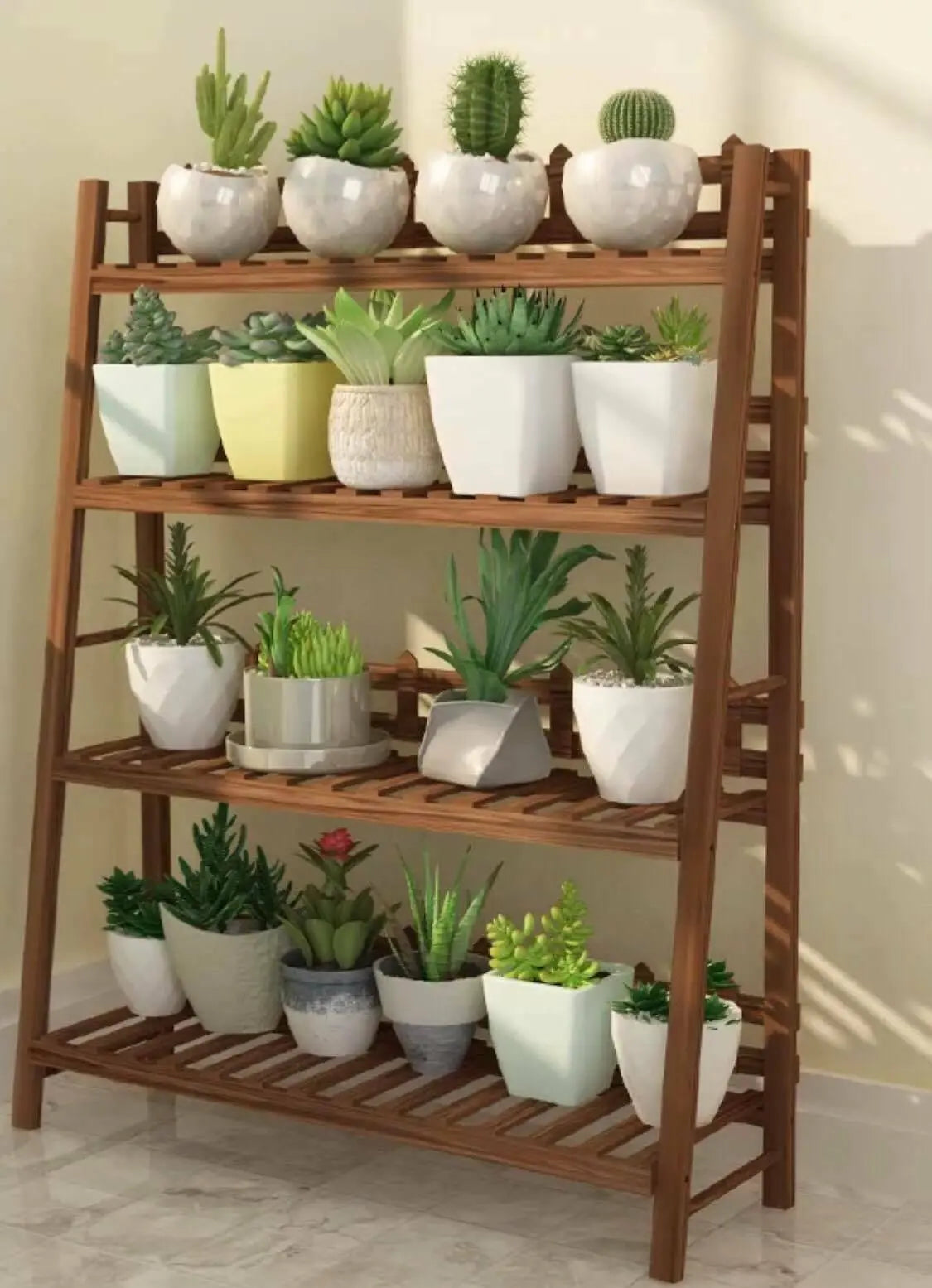 WOODEN SHELF PLANT STAND FOLDABLE MULTI TIERS INDOOR OUTDOOR GARDEN PLANTER everythingbamboo