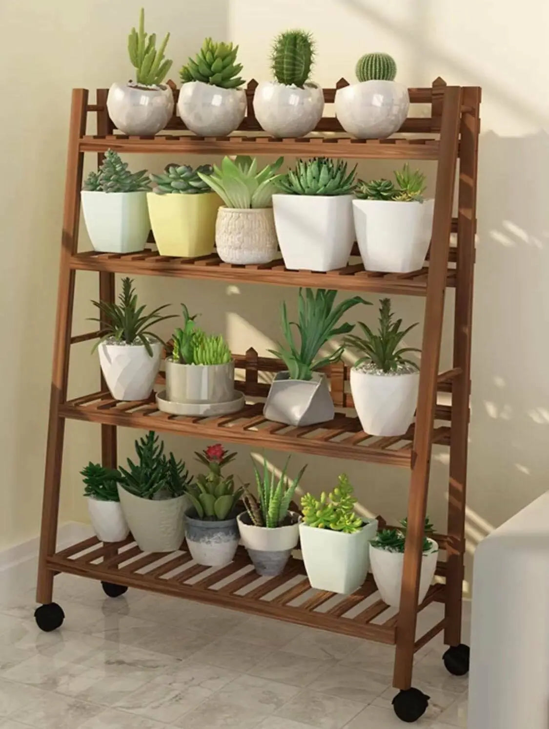 WOODEN SHELF PLANT STAND FOLDABLE MULTI TIERS INDOOR OUTDOOR GARDEN PLANTER everythingbamboo