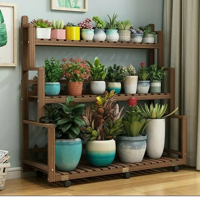 succulent plant stand outdoor WOODEN SHELF PLANT STAND HANGING MUTI TIERS INDOOR OUTDOOR GARDEN PLA