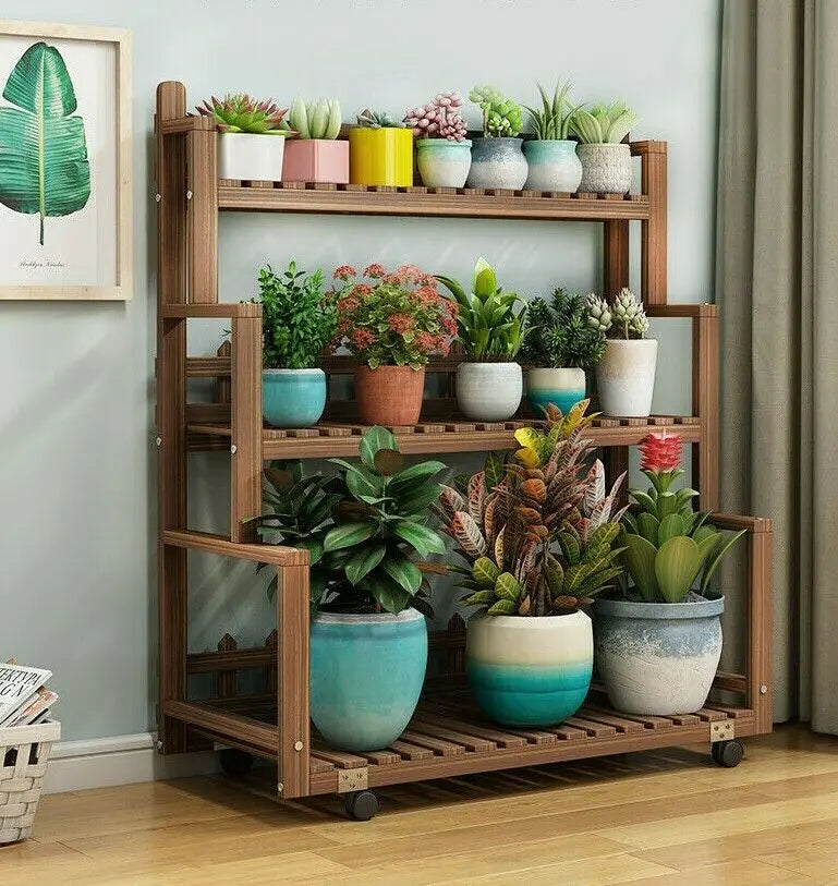 WOODEN SHELF PLANT STAND HANGING MUTI TIERS INDOOR OUTDOOR GARDEN PLANTER everythingbamboo