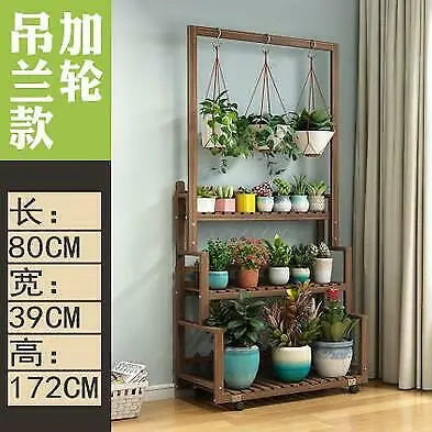 WOODEN SHELF PLANT STAND HANGING MUTI TIERS INDOOR OUTDOOR GARDEN PLANTER everythingbamboo