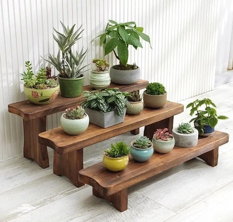 WOODEN SHELF PLANT STAND TIMBER STOOL LADDER MULTI CHOICE AND USE INDOOR OUTDOOR Unbranded