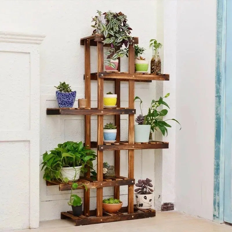 Wooden Plant Stand 6 Tiers Indoor Outdoor Garden Planter Flower Pot Stand everythingbamboo