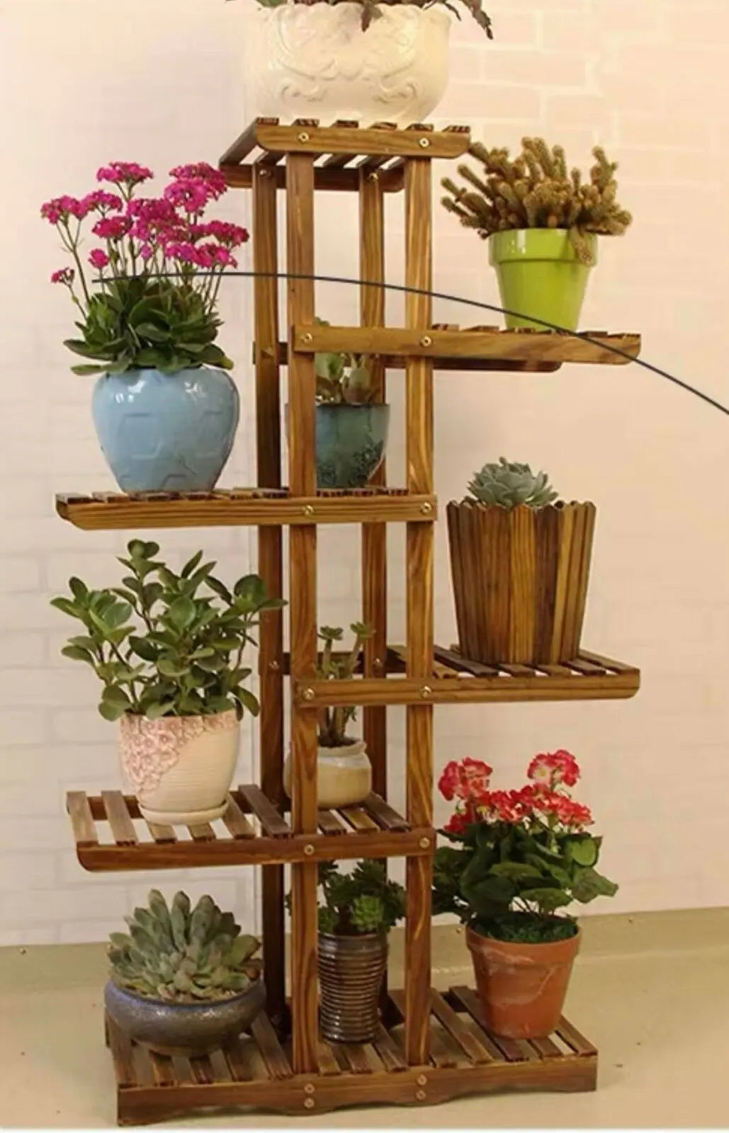Wooden Plant Stand 6 Tiers Indoor Outdoor Garden Planter Flower Pot Stand everythingbamboo