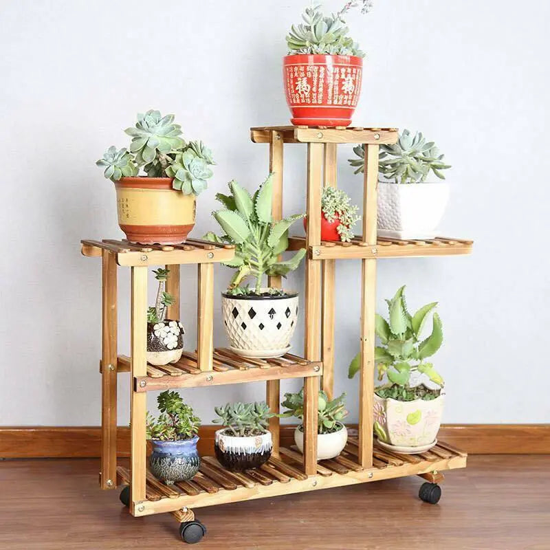 Wooden Plant Stand Pot Base Stand Irregular Stand Indoor Outdoor Multiple Tiers everythingbamboo