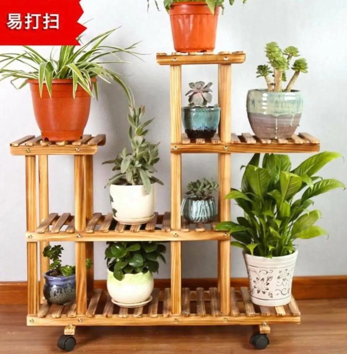 Wooden Plant Stand Pot Base Stand Irregular Stand Indoor Outdoor Multiple Tiers everythingbamboo
