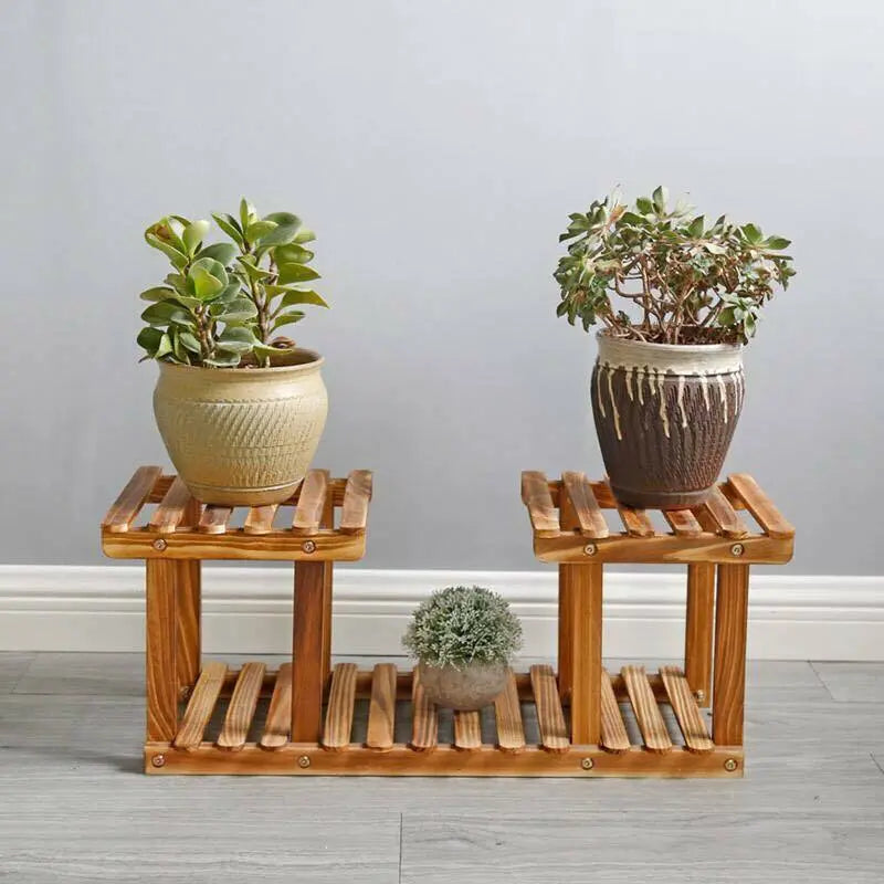 Wooden Plant Stand Pot Base Stand Irregular Stand Indoor Outdoor Multiple Tiers everythingbamboo