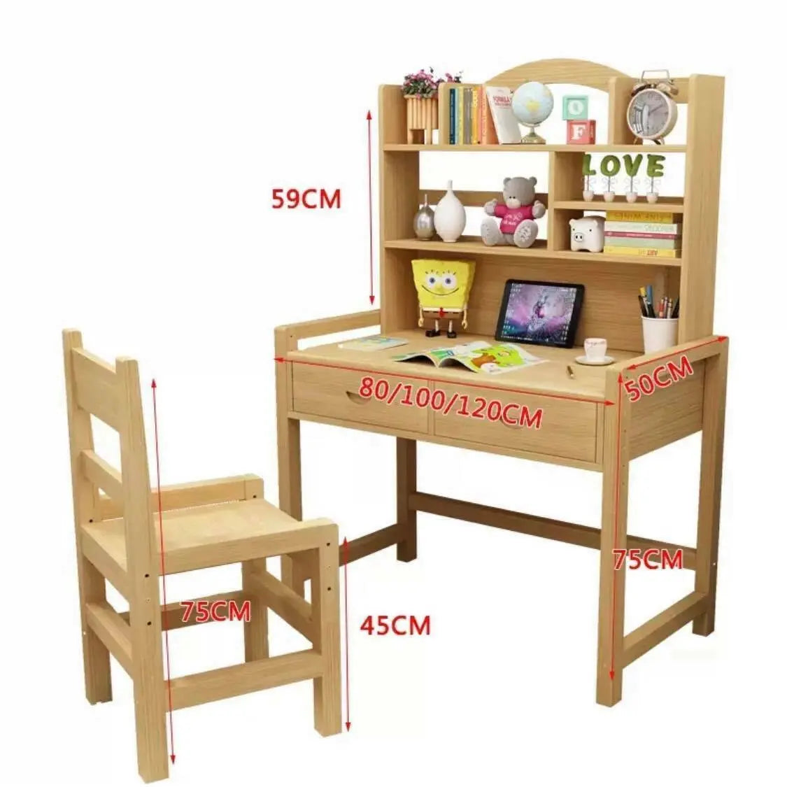 Wooden Table&Chair Set Children Kids Studying Table & Chair Set Healthy Solid everythingbamboo