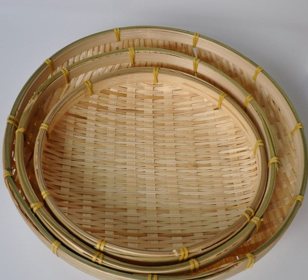 Woven Bamboo Handmade Round Plates Bamboo Fruit Baskets Storage Multiple Use BPT02 Unbranded