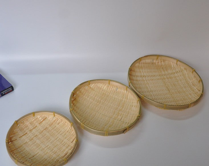 Woven Bamboo Handmade Round Plates Bamboo Fruit Baskets Storage Multiple Use BPT02 Unbranded