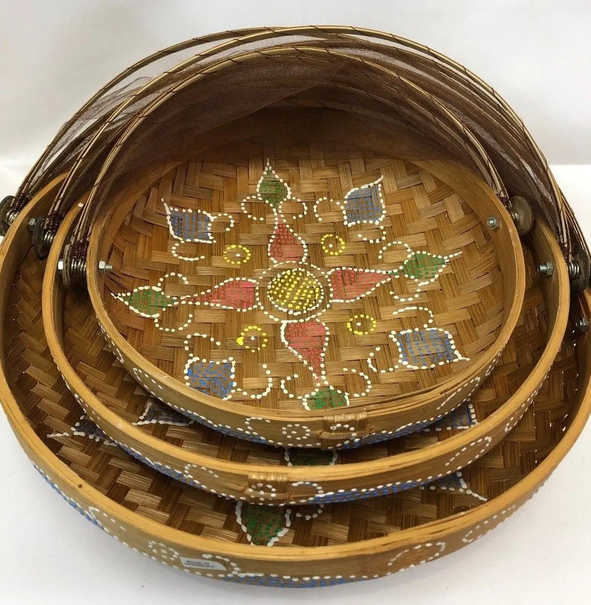 bamboo net basket plate set of 3 (S+M+L) table plate basket insects free storage Everythingbamboo