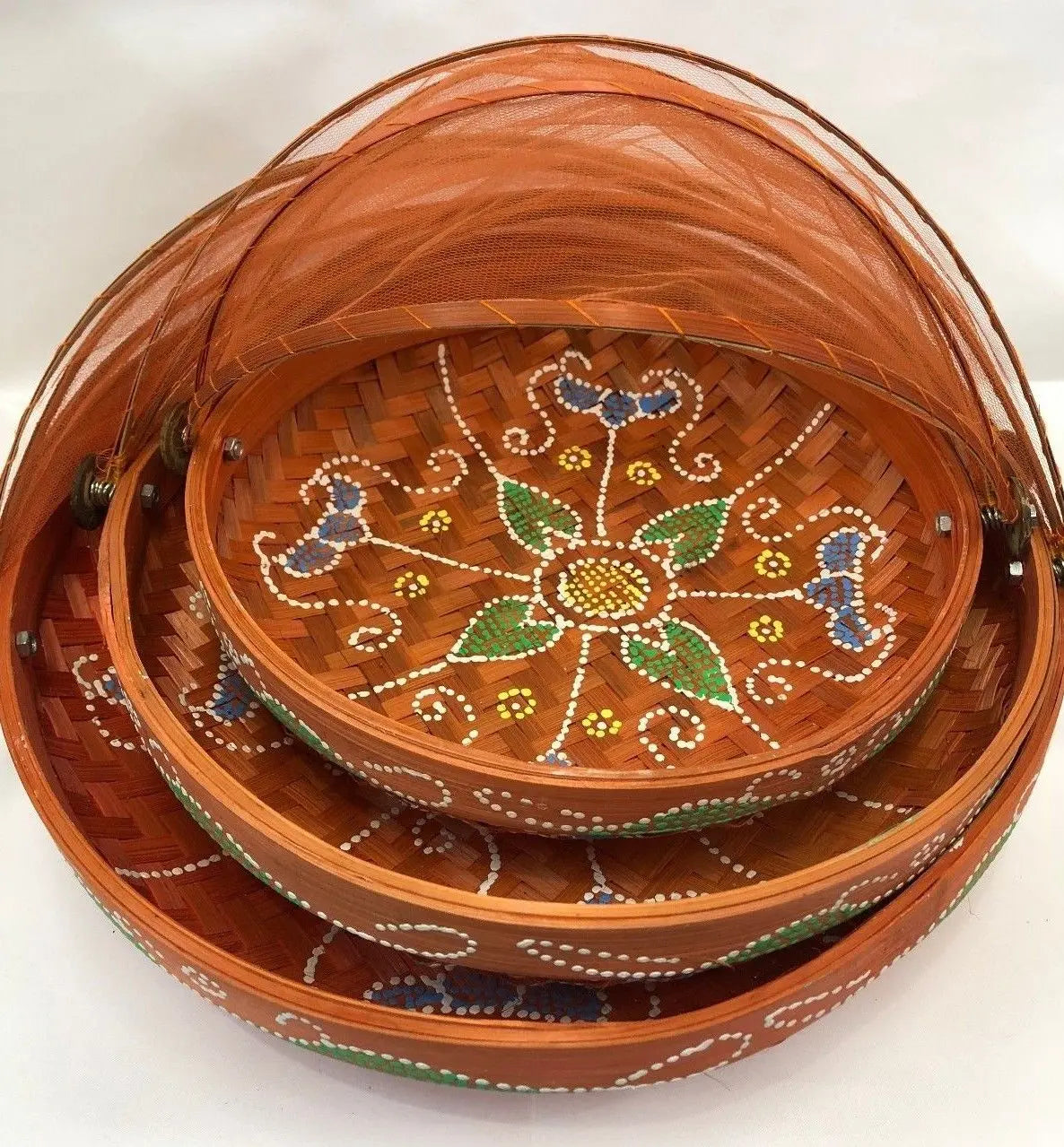 bamboo net basket plate set of 3 (S+M+L) table plate basket insects free storage Everythingbamboo