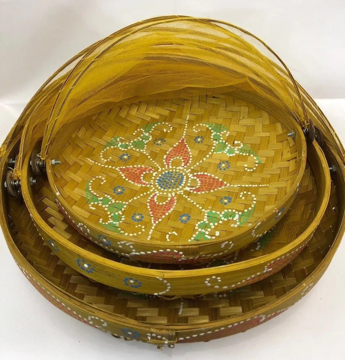bamboo net basket plate set of 3 (S+M+L) table plate basket insects free storage Everythingbamboo