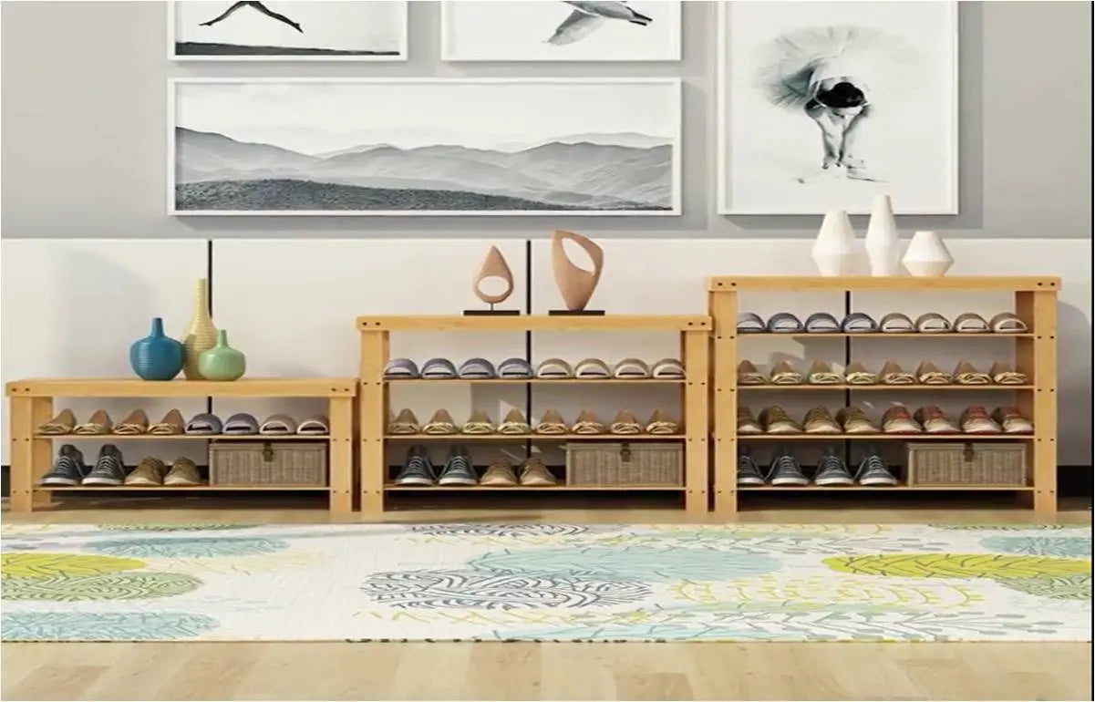 bamboo shoe rack with seat bamboo stool rack shelf many sizes storage 竹换鞋凳 Unbranded