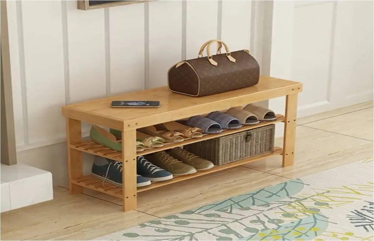 bamboo shoe rack with seat bamboo stool rack shelf many sizes storage 竹换鞋凳 Unbranded