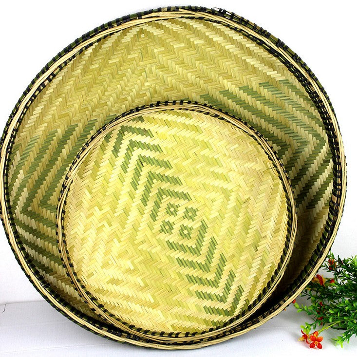 woven Bamboo handmade round plates fruit baskets storage multiple use 竹筛子 Unbranded