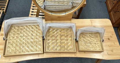 Bamboo Net Basket Square Set of 3 Picnic Cover Plate Prevent Insects Food Storage BHW09 everythingbamboo