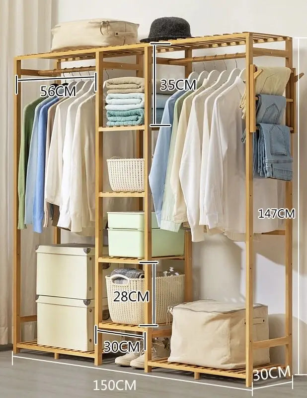 Bamboo Clothes Rack Garment Coat Hanger Stand Closet Multi Use Storage Shelf Organiser BCR01 everythingbamboo