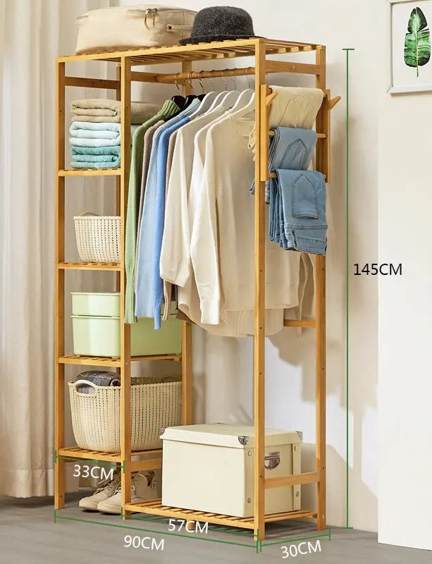 Bamboo Clothes Rack Garment Coat Hanger Stand Closet Multi Use Storage Shelf Organiser BCR01 everythingbamboo