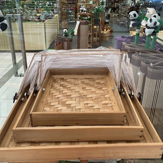 Bamboo Net Basket Square Set of 3 Picnic Cover Plate Prevent Insects Food Storage BHW09 everythingbamboo