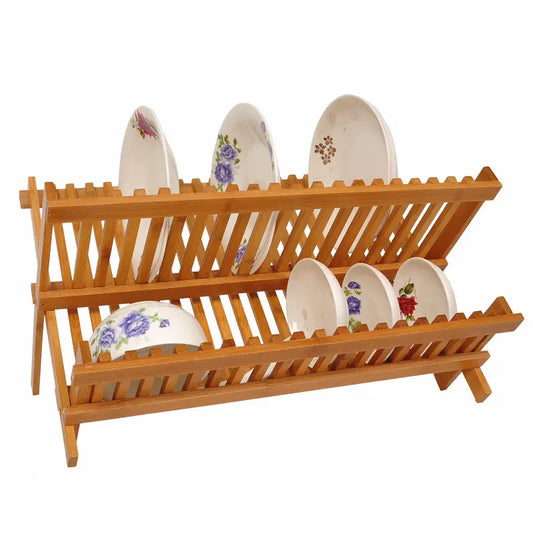 Bamboo Wooden Dish Rack Foldable Kitchen Drying Bowl Holder Plate Holder BKW05 everythingbamboo