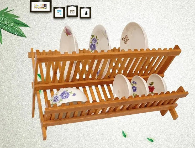 Bamboo Wooden Dish Rack Foldable Kitchen Drying Bowl Holder Plate Holder BKW05 everythingbamboo