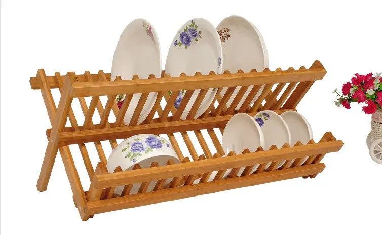 Bamboo Wooden Dish Rack Foldable Kitchen Drying Bowl Holder Plate Holder BKW05 everythingbamboo