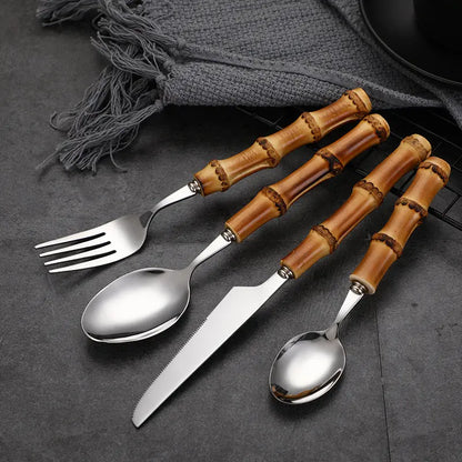 Premium Bamboo Handle Cutlery Fork Knife Spoon Set Dinnerware Utensils Gift BUT01 everythingbamboo