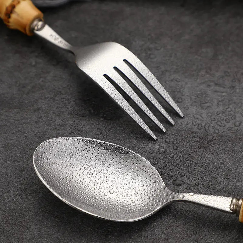 Premium Bamboo Handle Cutlery Fork Knife Spoon Set Dinnerware Utensils Gift BUT01 everythingbamboo