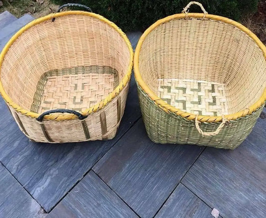 1 x Bamboo Handwoven Handmade Large Round Basket With Handle Storage Strong everythingbamboo