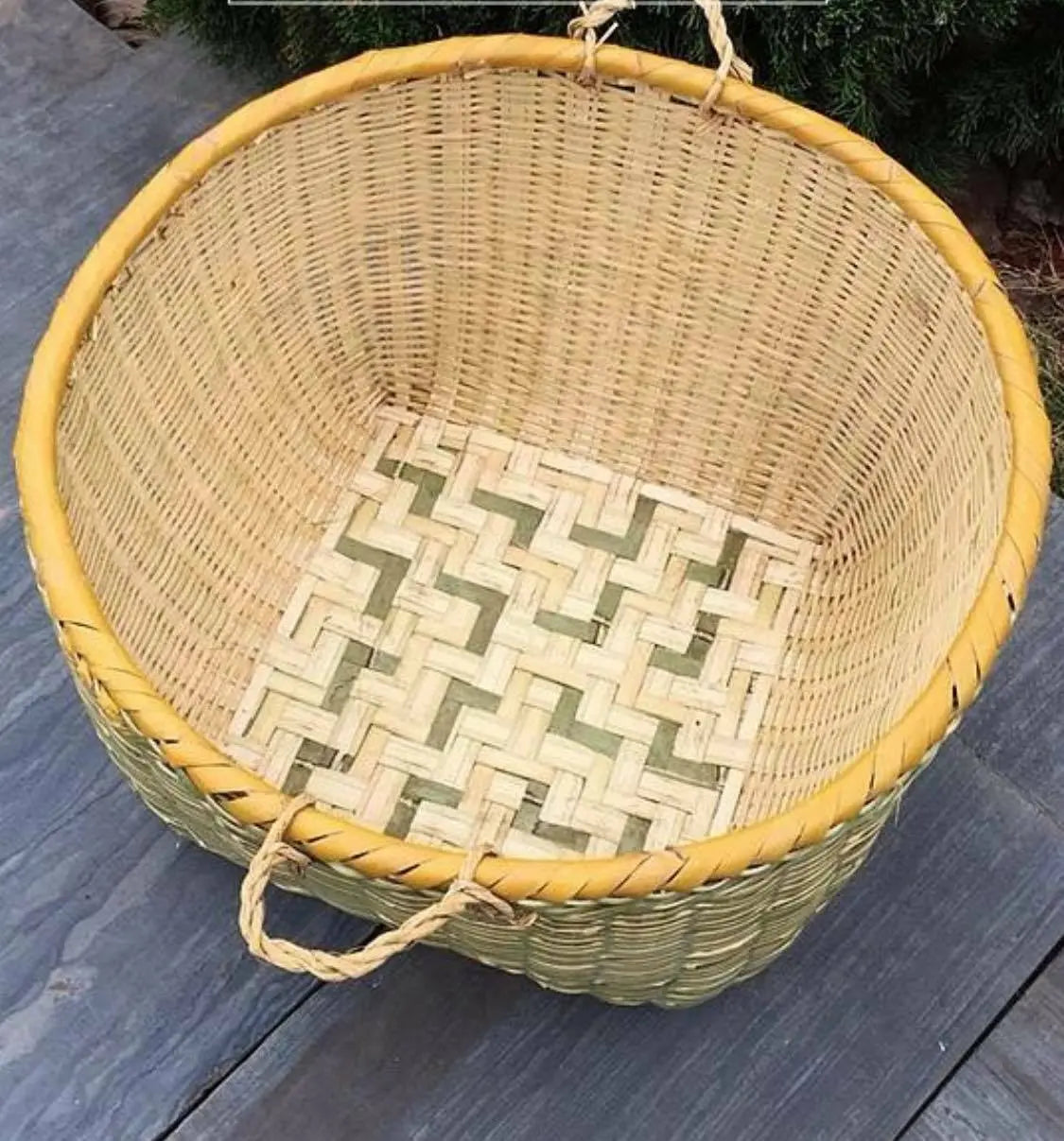 1 x Bamboo Handwoven Handmade Large Round Basket With Handle Storage Strong everythingbamboo