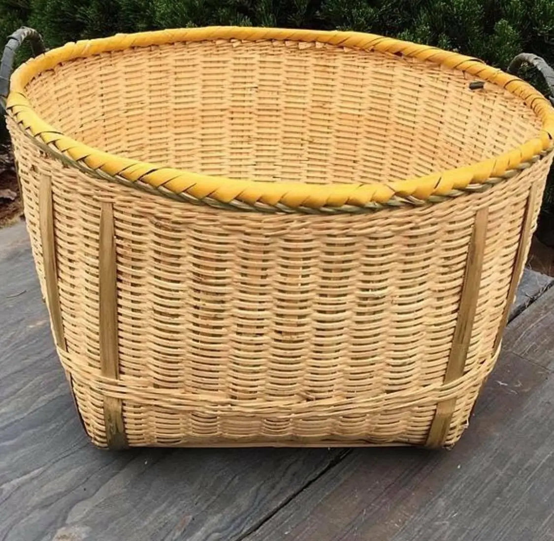 1 x Bamboo Handwoven Handmade Large Round Basket With Handle Storage Strong everythingbamboo