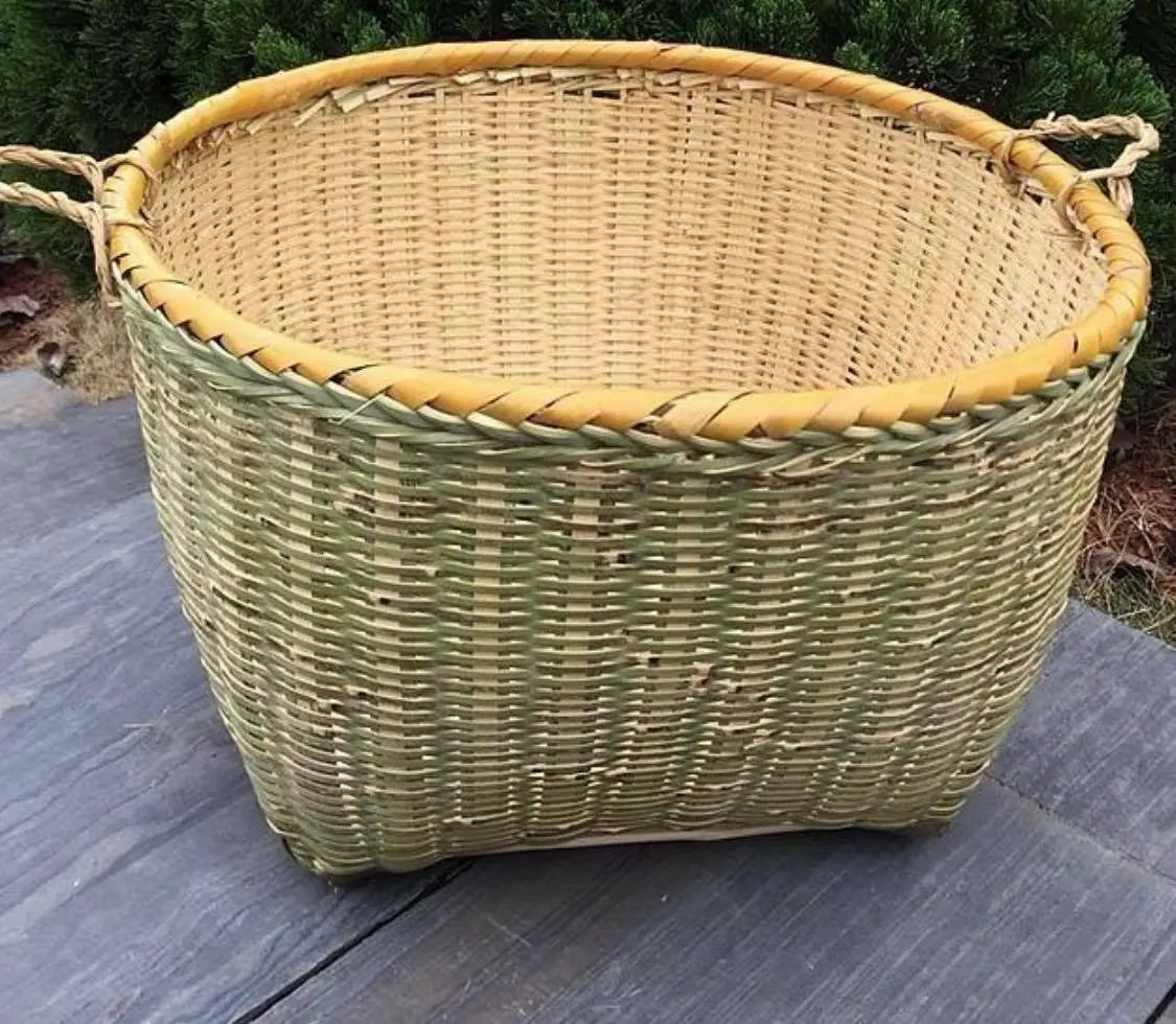 1 x Bamboo Handwoven Handmade Large Round Basket With Handle Storage Strong everythingbamboo