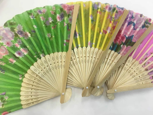 2* Bamboo Silk Fan Hand Folding Fans Outdoor Wedding Party Vintage Gifts everythingbamboo