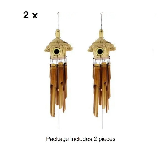2 PCs Large Bamboo Wind Chime Bird Cage Hut 6 Tubes 110cm Drop Home Garden Decoration BDE01 Everythingbamboo