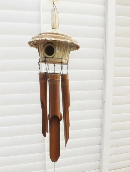 2 PCs Large Bamboo Wind Chime Bird Cage Hut 6 Tubes 110cm Drop Home Garden Decoration BDE01 Everythingbamboo