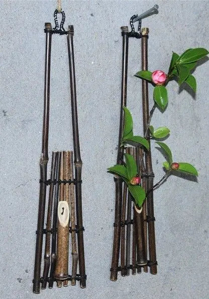 2 X Flower Arrangement Pot Natural Purple Bamboo Pot Wooden Shelf On Wall everythingbamboo