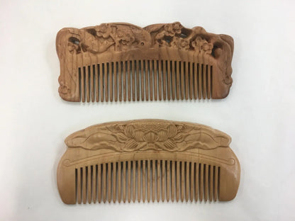 2 x  Sculpture Natural Peach Wood Comb Anti Static Close Teeth Hair Massage Comb combland