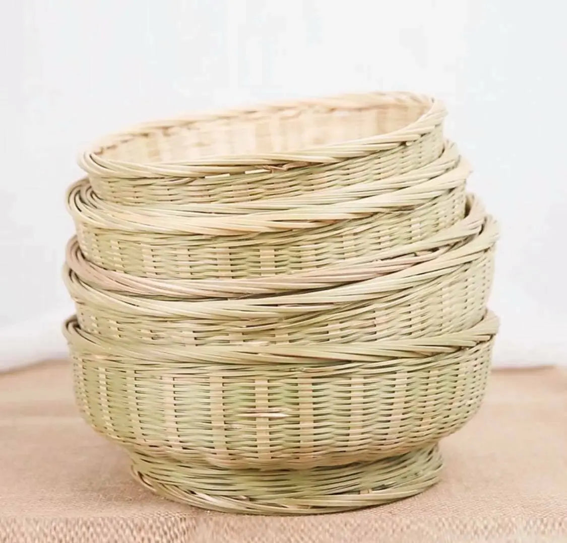 2 x Bamboo Basket Handwoven Handmade Fruit Vegetable Basket Artwork everythingbamboo