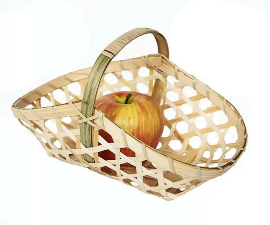 2 x Bamboo Handwoven Handmade Carrier Basket With Handle Artwork everythingbamboo