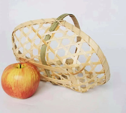 2 x Bamboo Handwoven Handmade Carrier Basket With Handle Artwork everythingbamboo