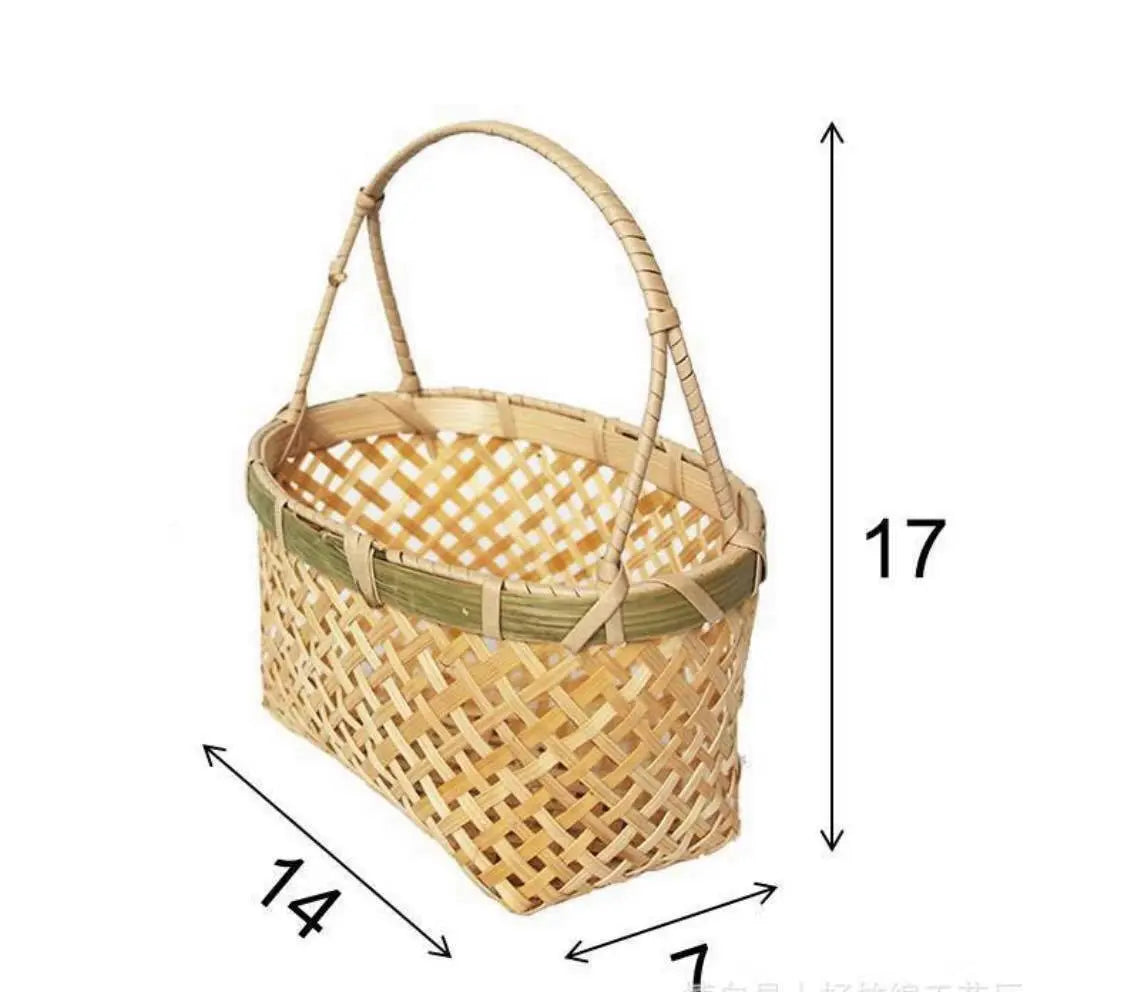 2 x Small Bamboo Basket Handwoven Handmade Carrier Basket With Handle Gift Pack everythingbamboo