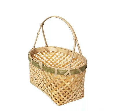 2 x Small Bamboo Basket Handwoven Handmade Carrier Basket With Handle Gift Pack everythingbamboo