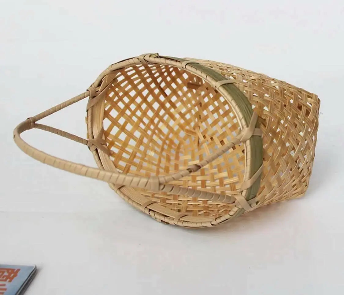 2 x Small Bamboo Basket Handwoven Handmade Carrier Basket With Handle Gift Pack everythingbamboo